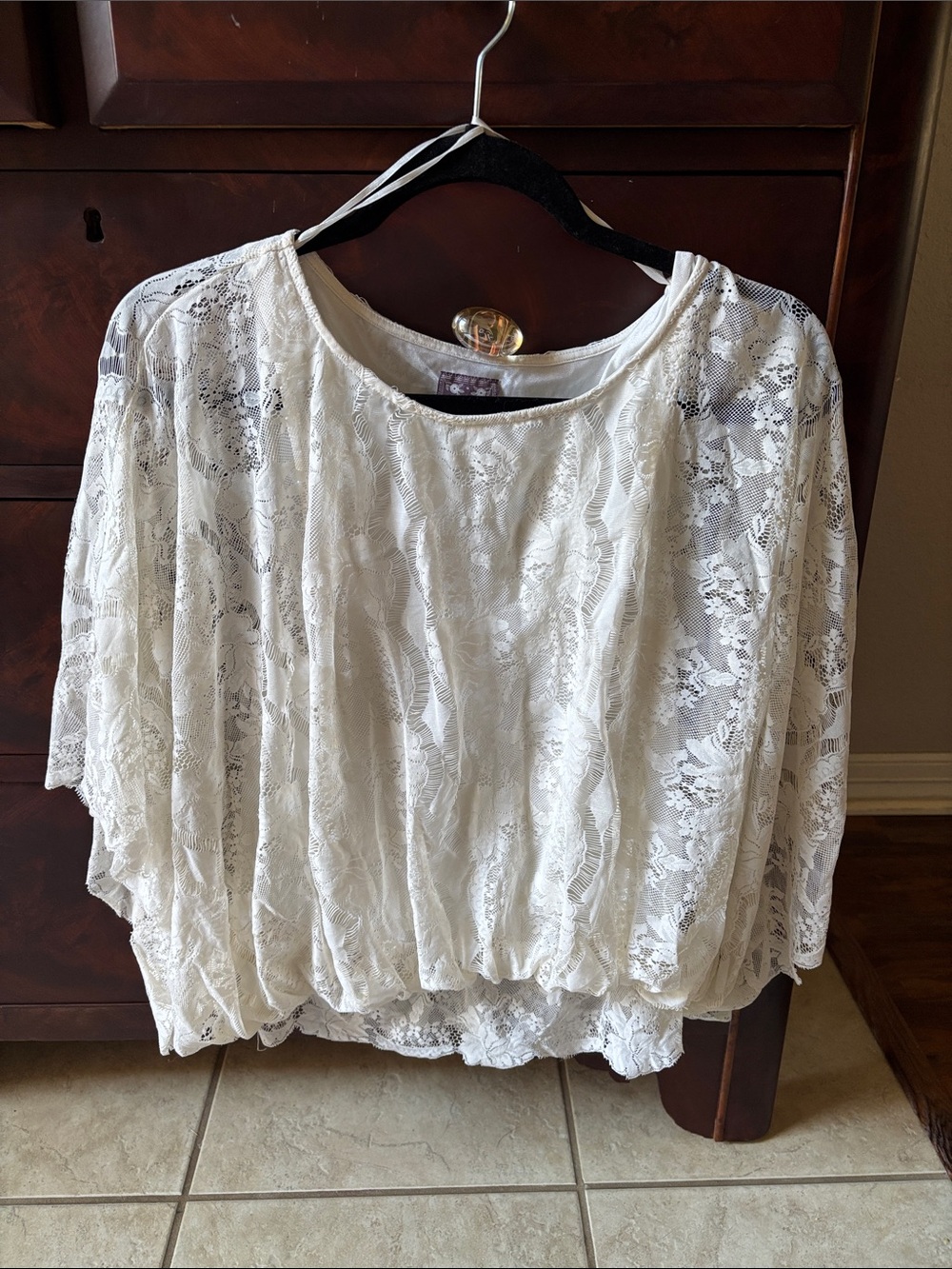 Vintage Free People White Lace Peasant Blouse